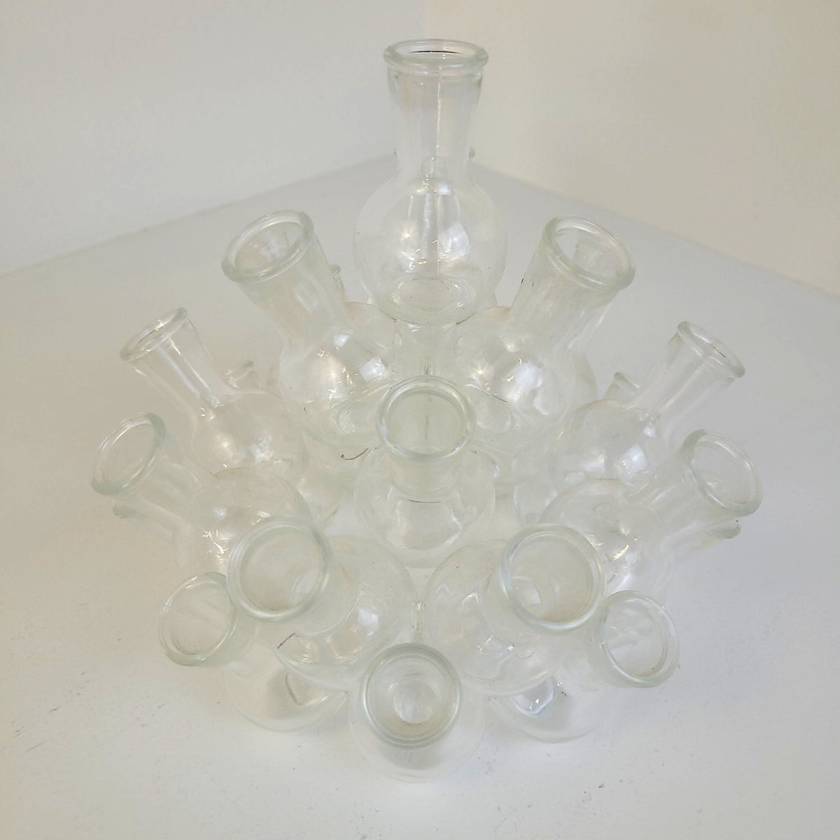 Vintage MCM Bud Vase Cluster 2-Piece Clear Glass 25 Mini Vases