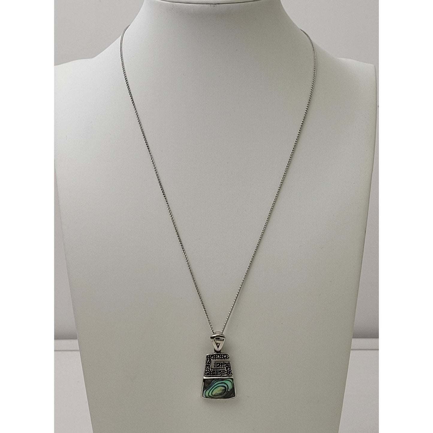 Sterling Silver Abalone Shell Black Marcasite 30mm Pendent Adjustable 925 Chain