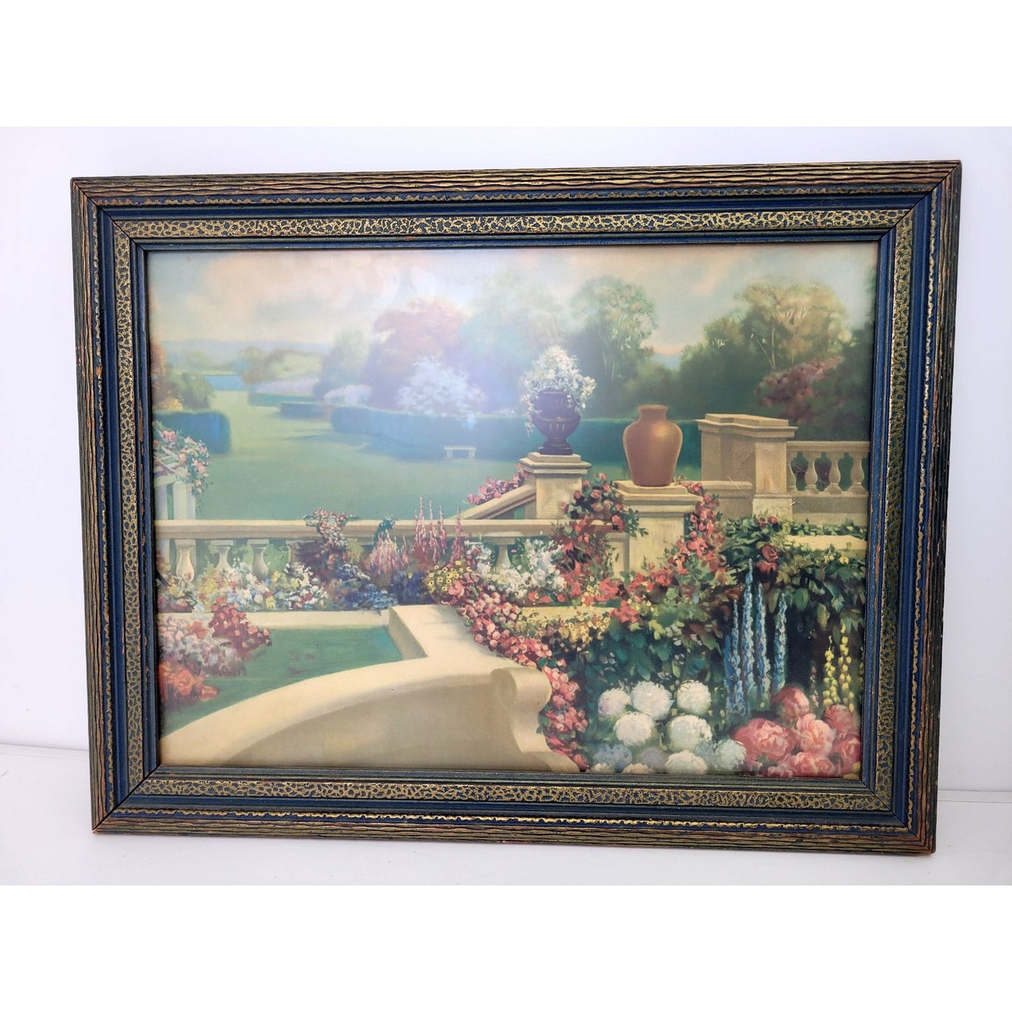 Vintage 1920s "Venetian Garden" Print by R. Atkinson Fox in Art Deco Frame