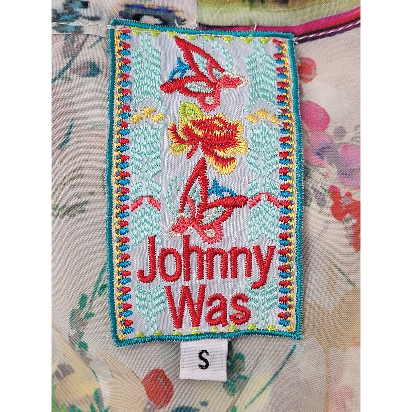 Johnny Was Multicolor Patchwork Silk Kimono Jacket Bohemian Style Sz S