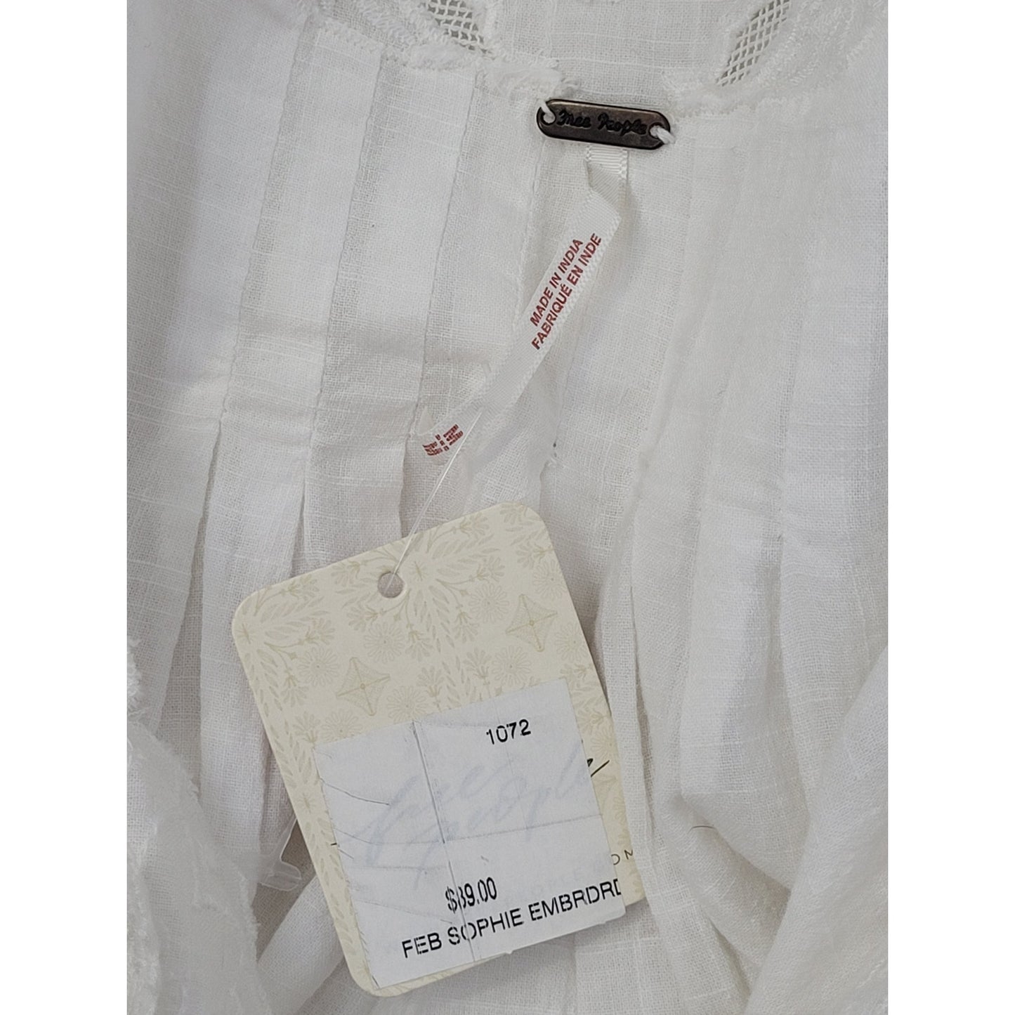 Free People Sophie Embroidery Top Soft White Billowy Cotton Fabric Sz M NWT