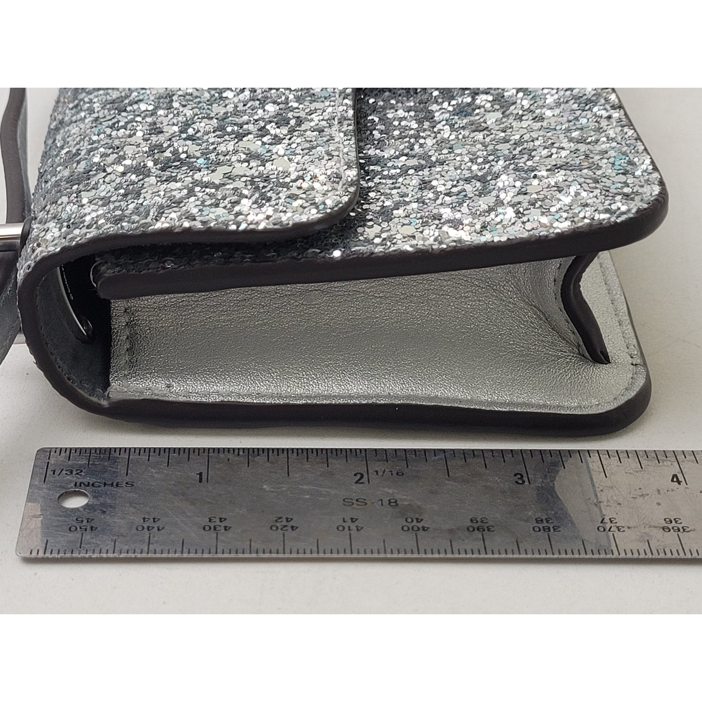 Coach Morgan Crossbody Clutch Bag Silver Glitter & Leather EUC