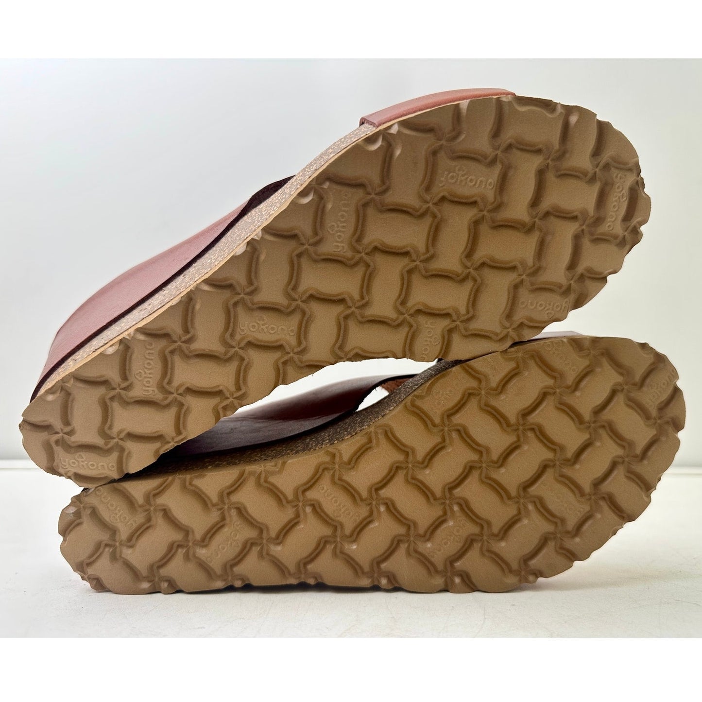 Yokono Brown Leather Criss Cross Wedge Slide Sandals Women's Sz 9