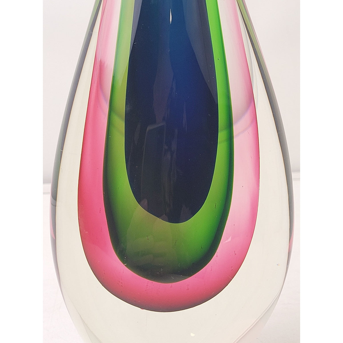 VTG Murano Style Sommerso Art Glass Teardrop Sculpture Blue Green Pink MCM 11"