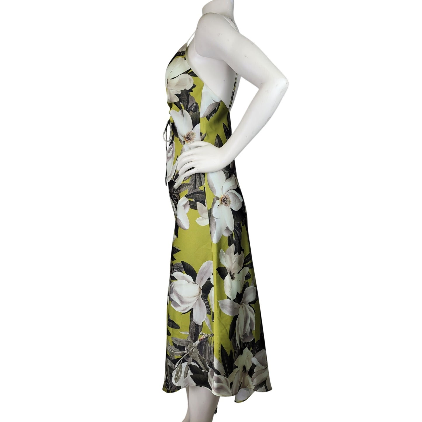 AllSaints Alexia Floral Asymmetrical Slip Dress Magnolia Flower Print Sz 2 NWT