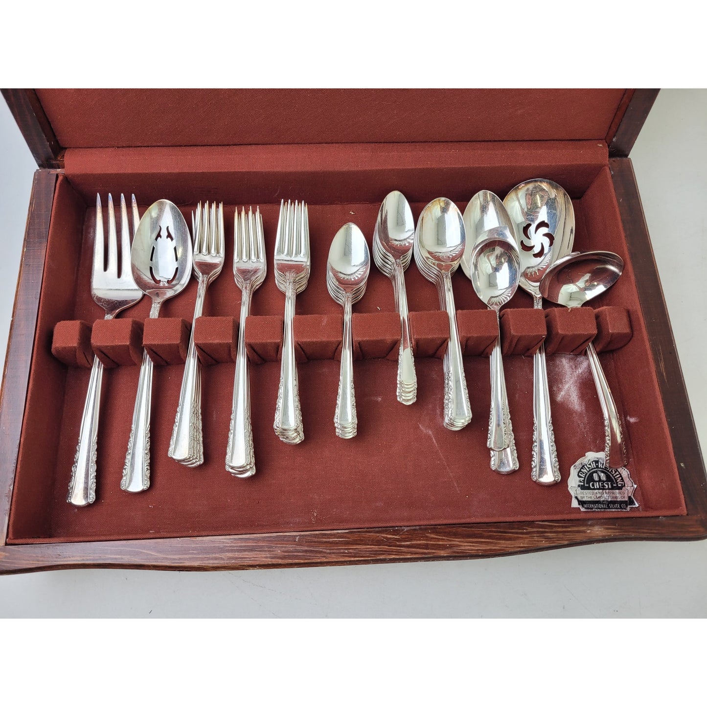 VTG Holmes & Edwards Inlaid Silverplate Flatware Set in Wooden Box | Set of 57