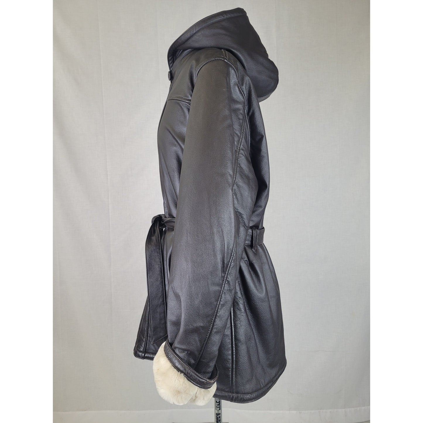Wilsons Leather Coat Genevieve Belted Jacket Faux Fur Hooded Women's Sz 1X