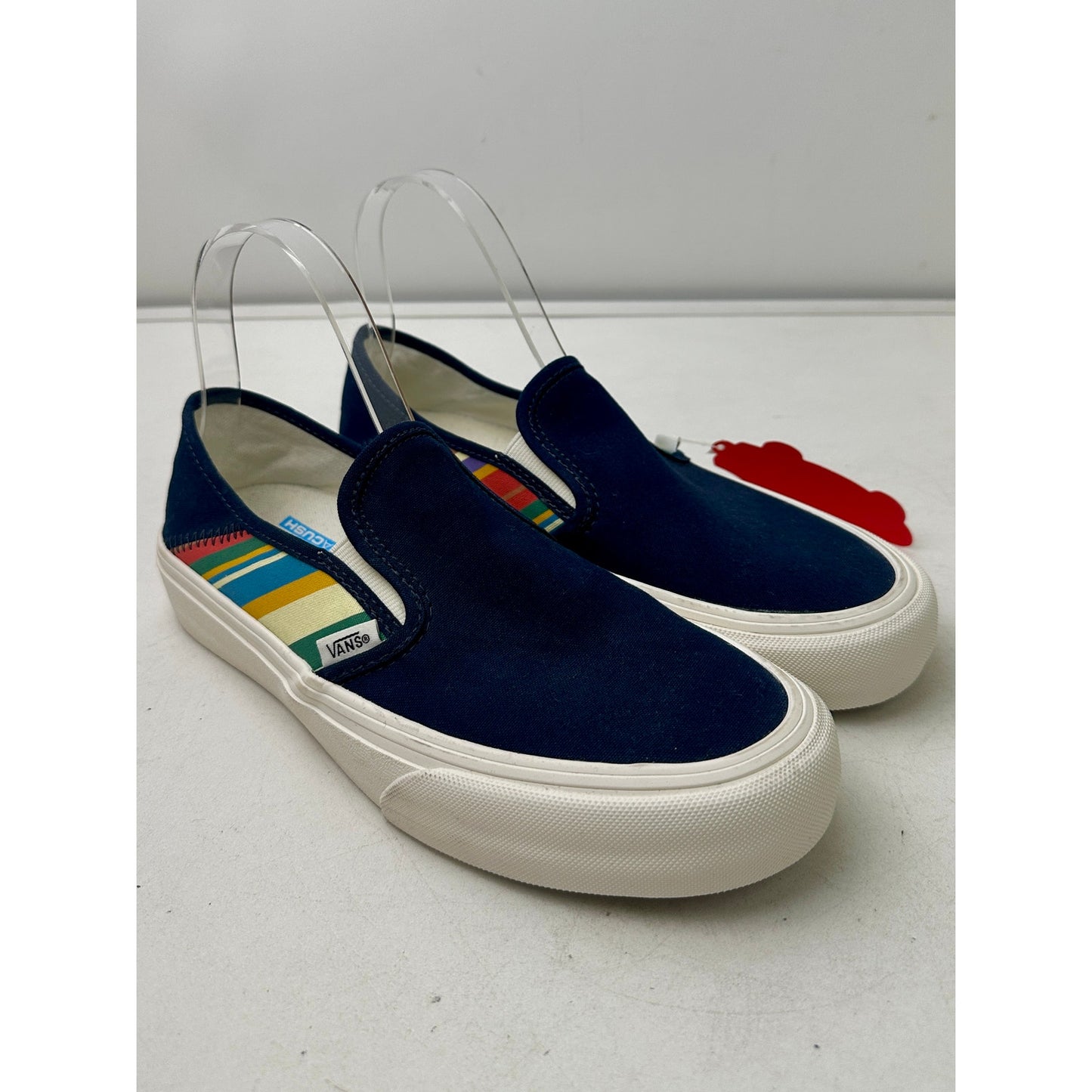 NEW Vans Slip-On SF "Retro Stripes" Dress Blues Canvas Sneakers W 8 / M 6.5