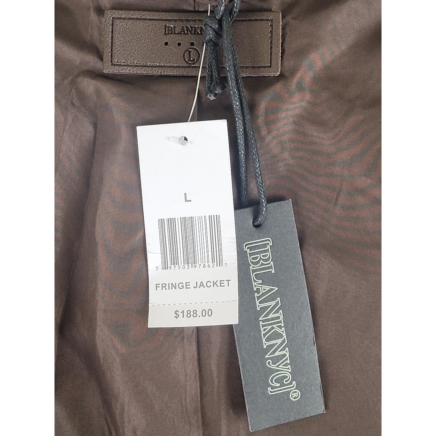 BLANK NYC Anthropologie Brown Cropped Fringe Bomber Jacket Women's Sz L NWT