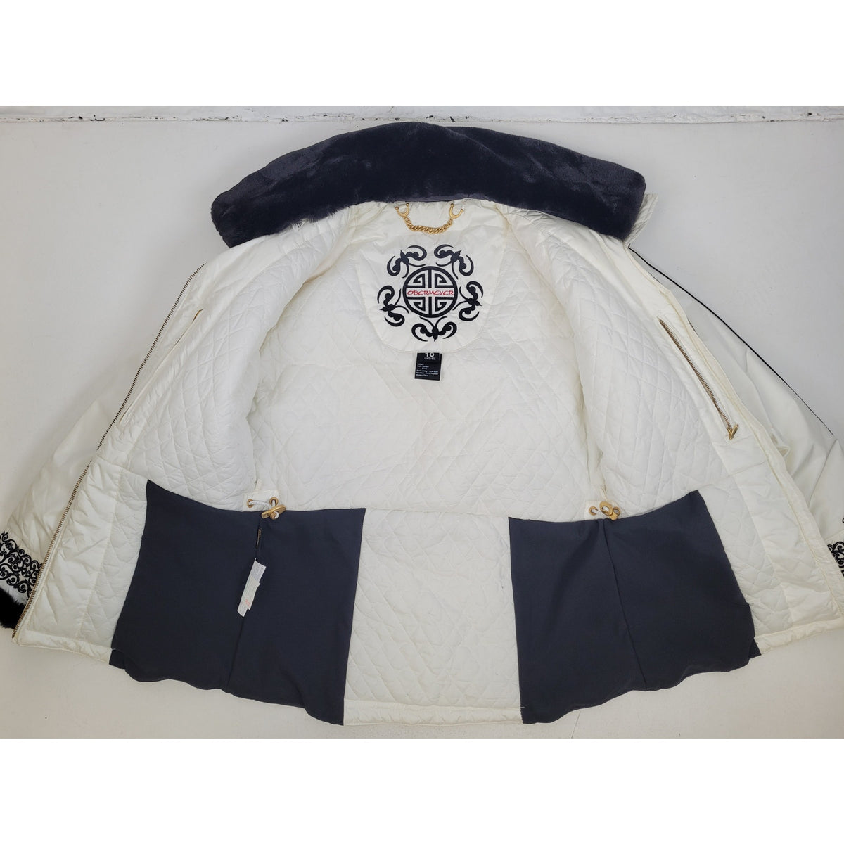 Obermeyer Ski Jacket White & Black Faux Fur Collar Women's Sz 10
