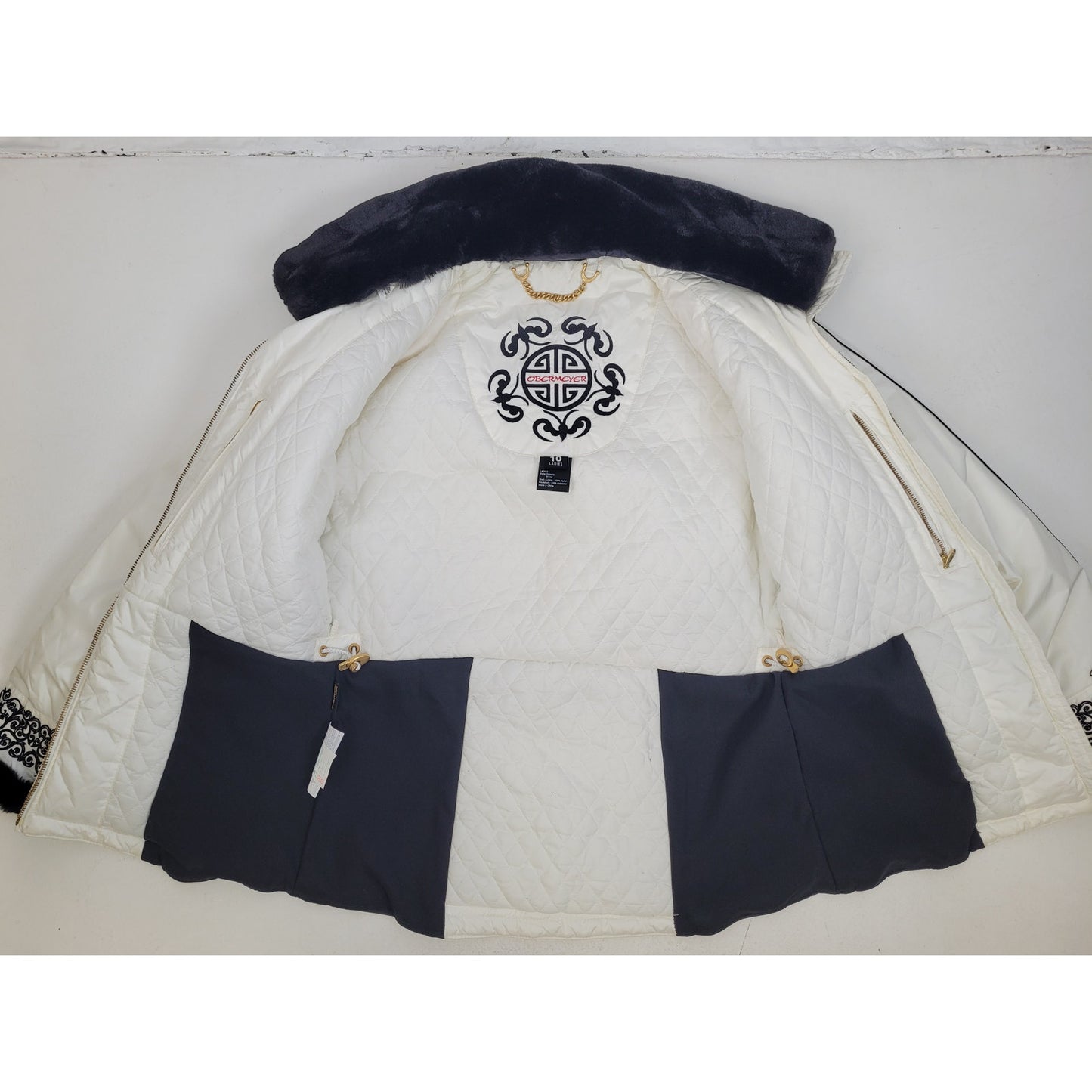 Obermeyer Ski Jacket White & Black Faux Fur Collar Women's Sz 10