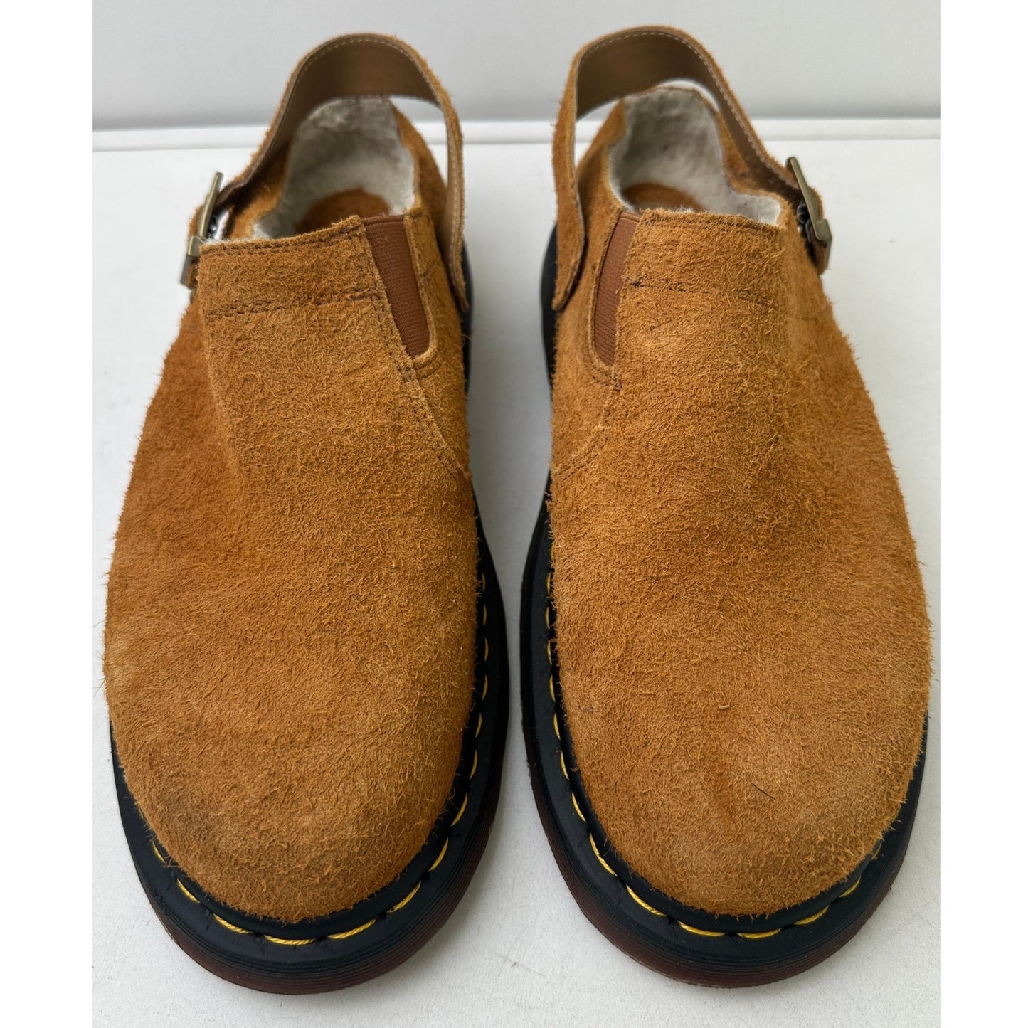 Dr. Martens Isham Faux Shearling Lined Pecan Suede Slingback Mules Men's Sz 12