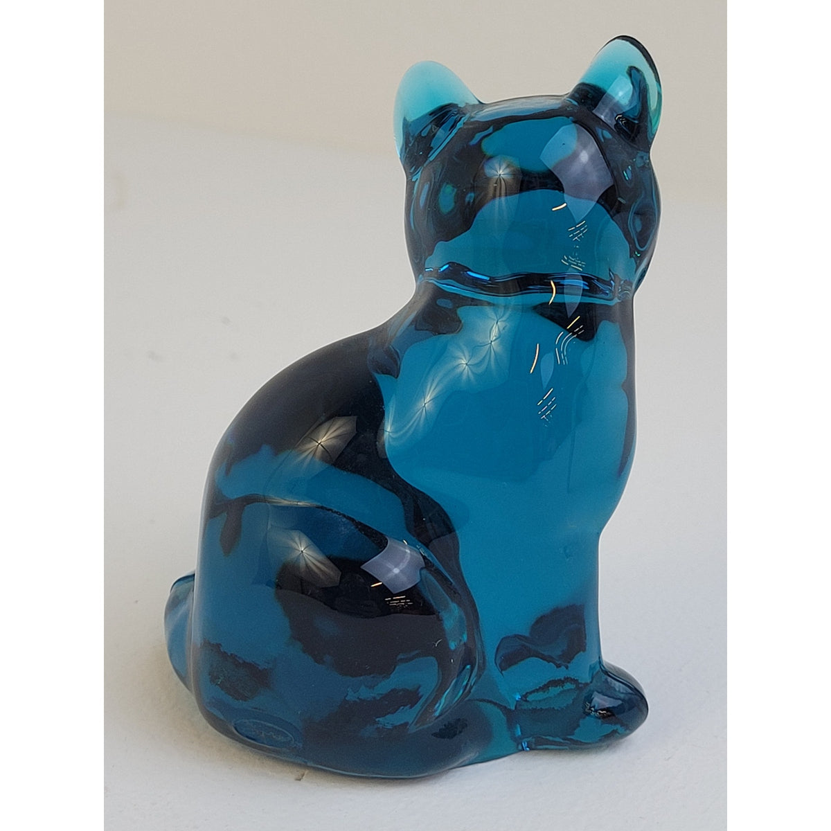 Vintage Fenton Glass Twilight Cobalt Blue Sitting Cat Kitten Figurine