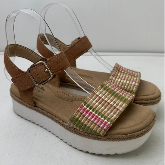Clarks Lana Shore Light Tan Ankle-Strap Platform Sandals Women's Sz 7