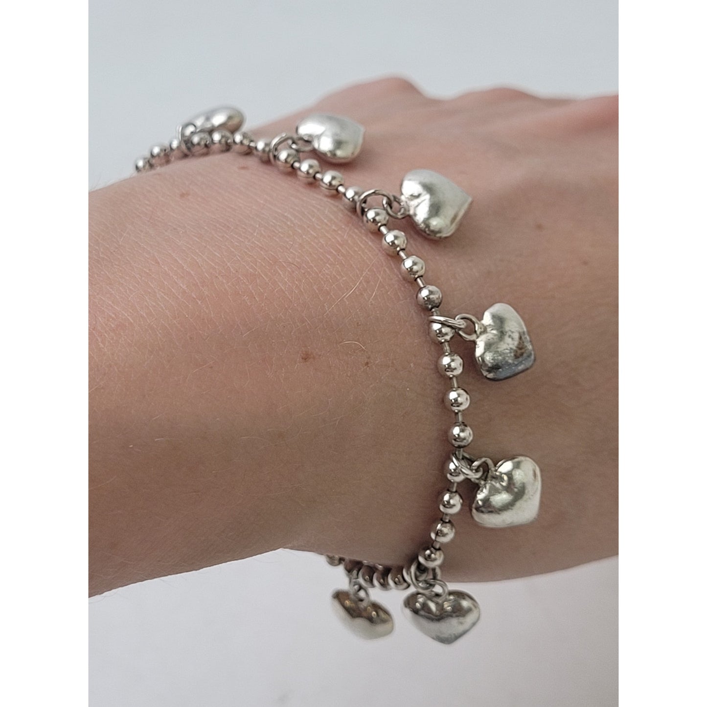 VTG Sterling Silver Puffy Heart Charm Bracelet | 7 3/8" Long | 11.7 Grams