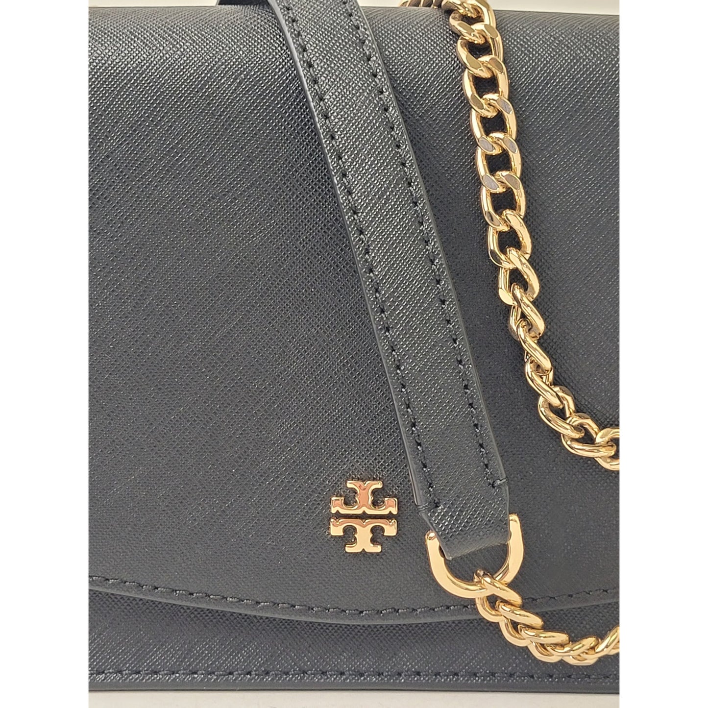 Tory Burch Emerson Flap Black Shoulder Crossbody Bag Gold Tone Hardware