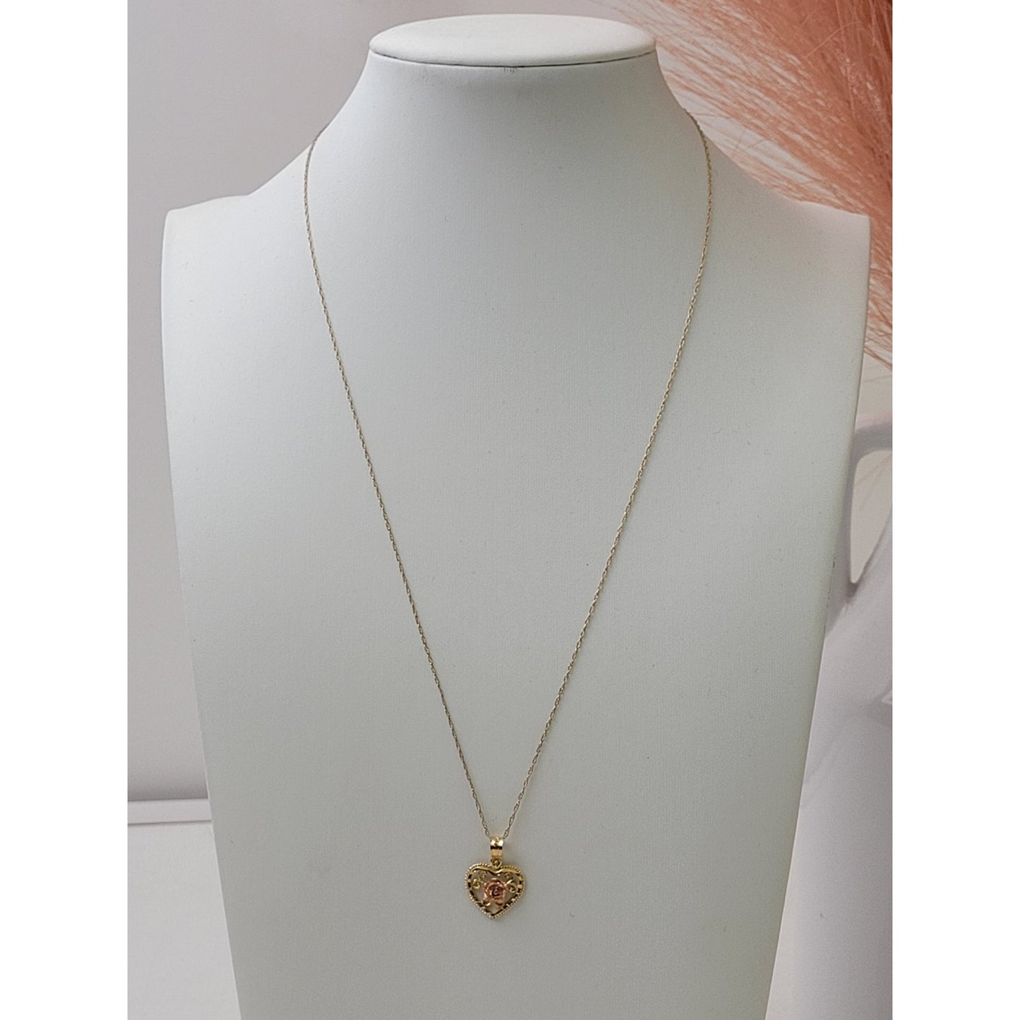 14K Black Hills Gold Rose & Heart Pendent on 10K Yellow Gold Dainty Chain