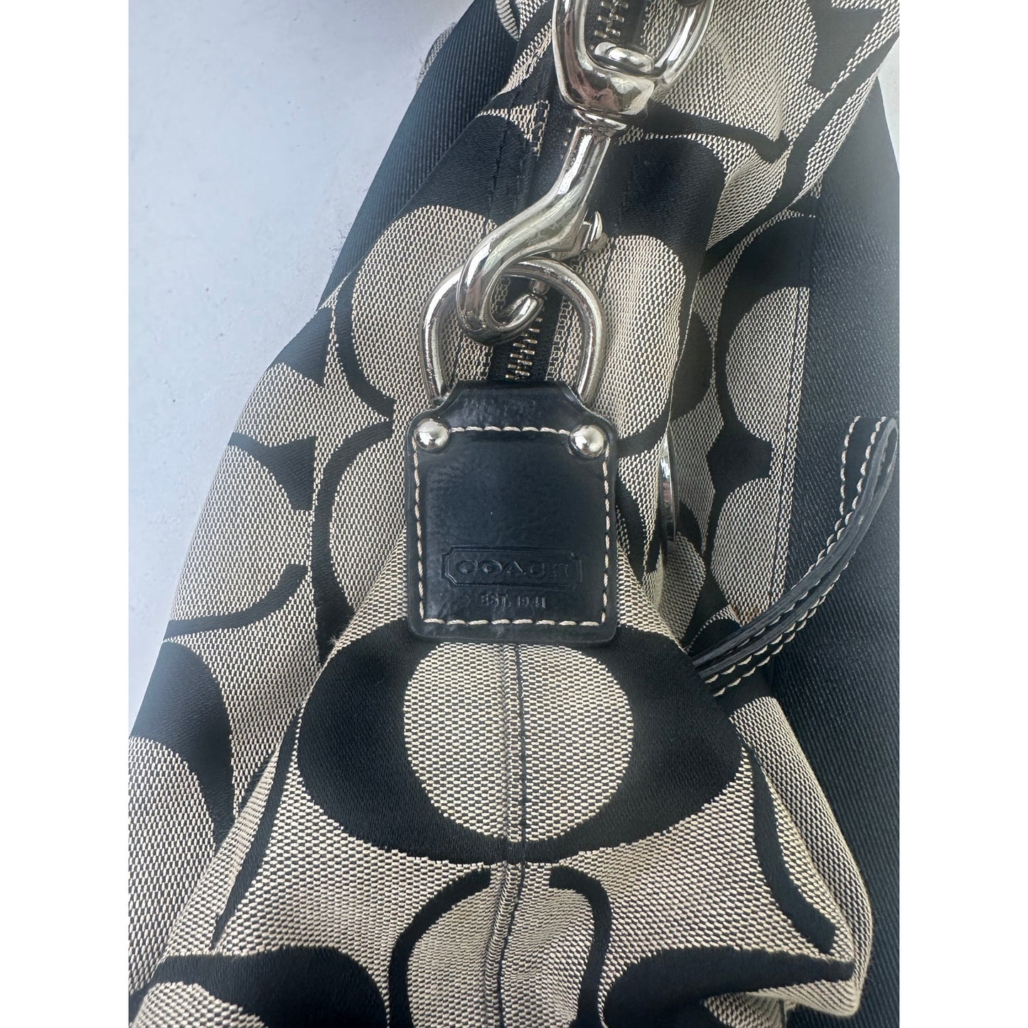 Vintage Coach Signature Stripe Black/Gray Hobo Bag