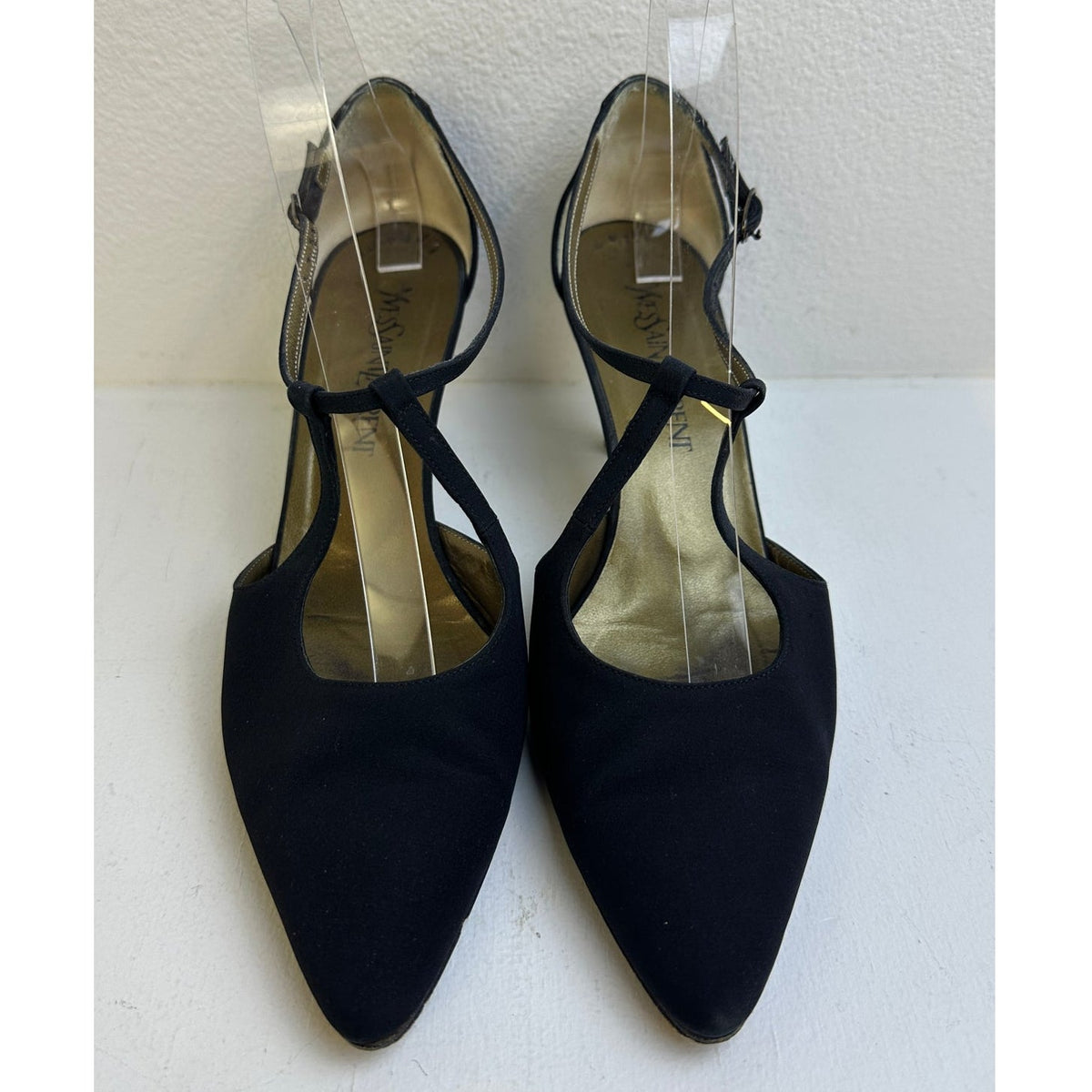 Vintage Yves Saint Laurent Black T-Strap Kitten Heels Women's Sz 9