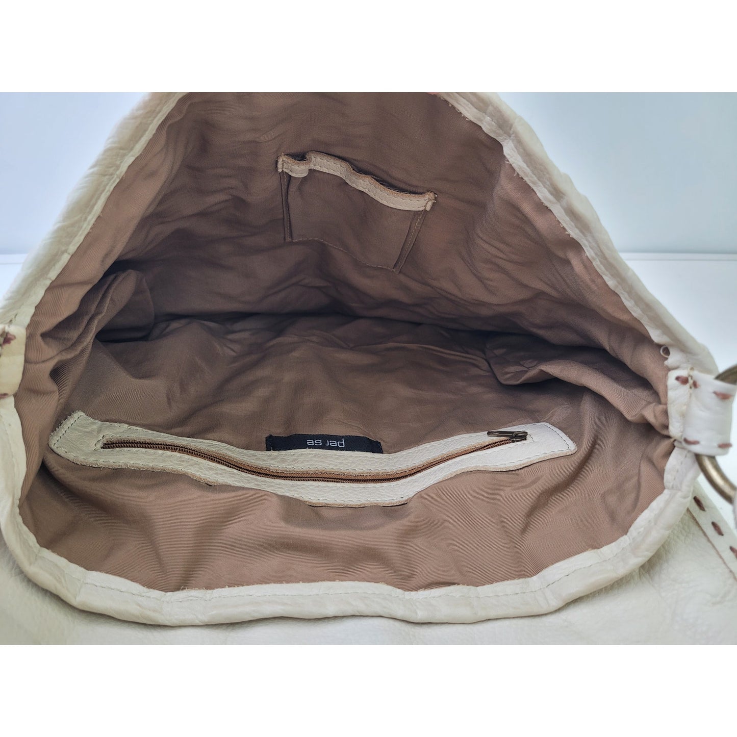 PER SE Designer Look Ivory Leather Hobo Medium Shoulder Bag