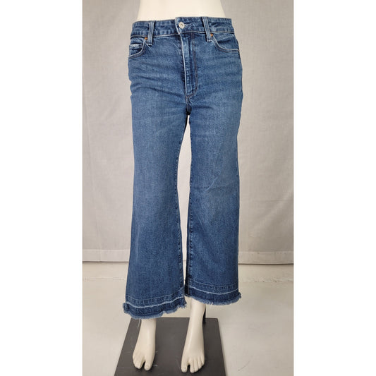 Paige Anessa High Rise Wide Leg Crop Raw Hem Denim Medium Wash Women's Sz 27