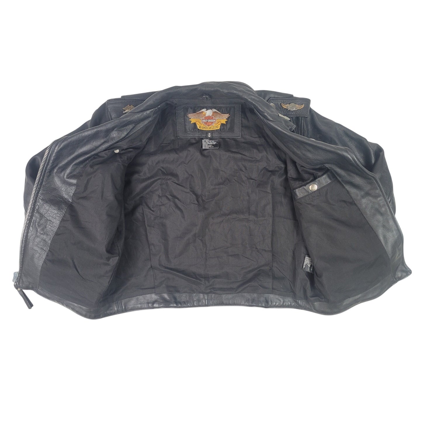 Vintage 90s Harley Davidson Black Leather Motorcycle Jacket with Pins Sz M