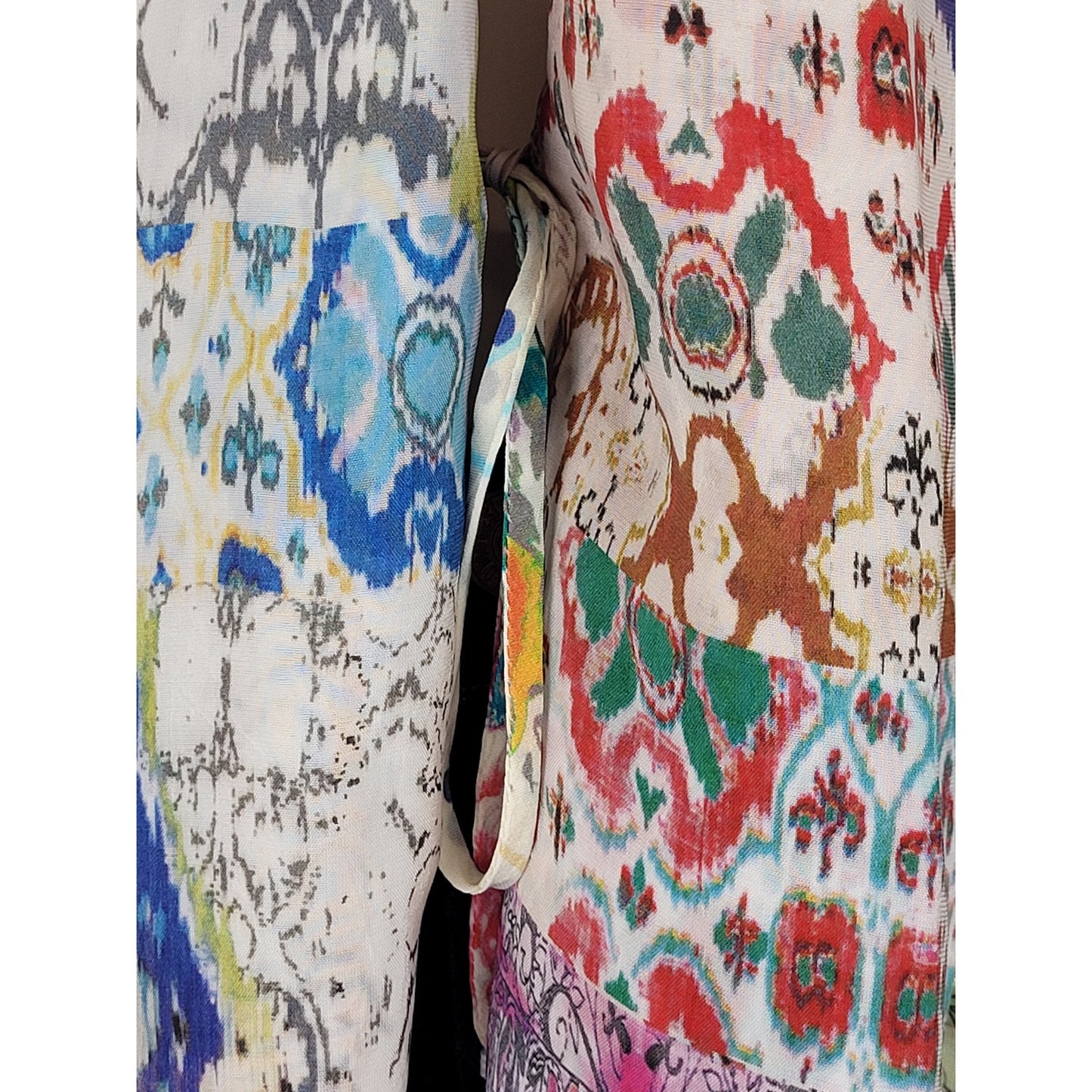 Johnny Was Multicolor Patchwork Silk Kimono Jacket Bohemian Style Sz S