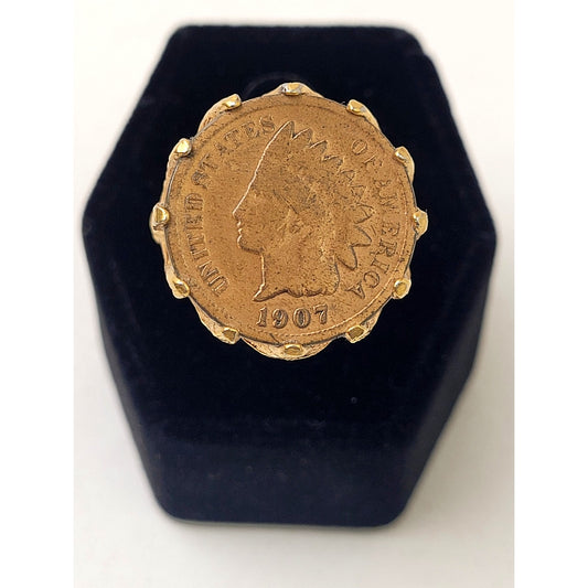 Vintage 1907 Penny Ring 18K GE Gold Electroplated Band | Sz 8.75