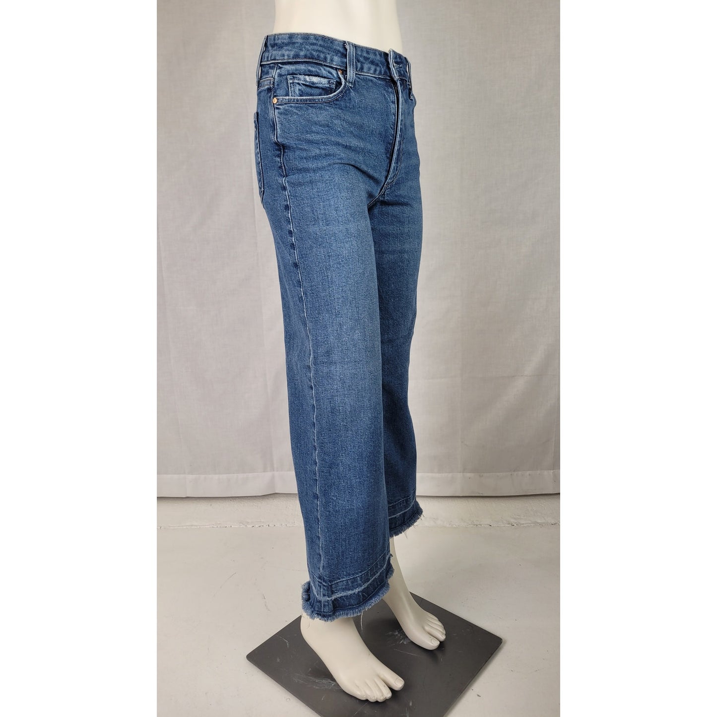 Paige Anessa High Rise Wide Leg Crop Raw Hem Denim Medium Wash Women's Sz 27