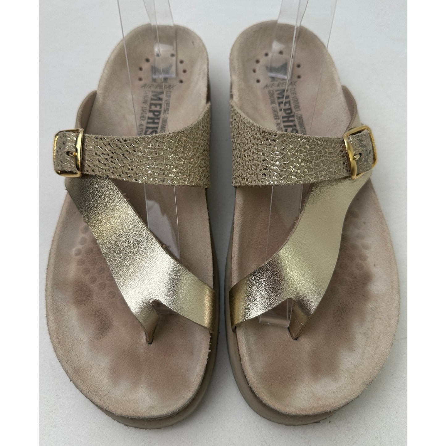 Mephisto Helen Mix Gold Flash Leather Thong Sandals Women's Sz 37