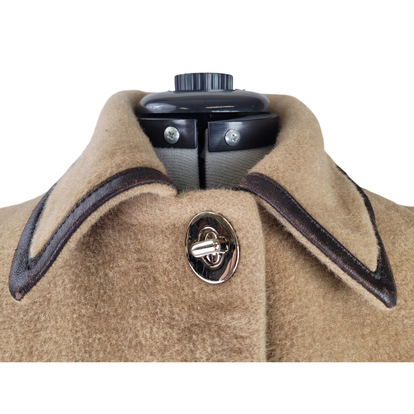 Coach Tan Mohair/Wool Brown Leather Trim Overcoat Sz XS