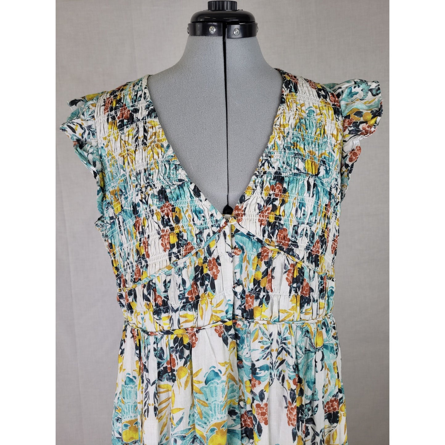 Anthropologie The Peregrine Midi Dress Floral Print Smocked Bodice Sz L