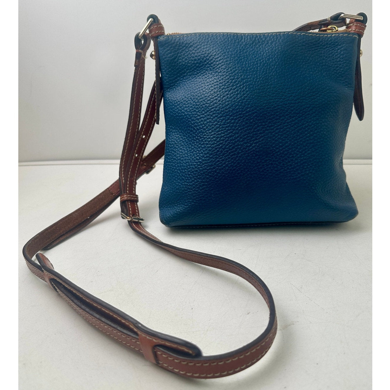 Dooney & Bourke Blue Pebble Grain Leather Letter Carrier Crossbody Bag
