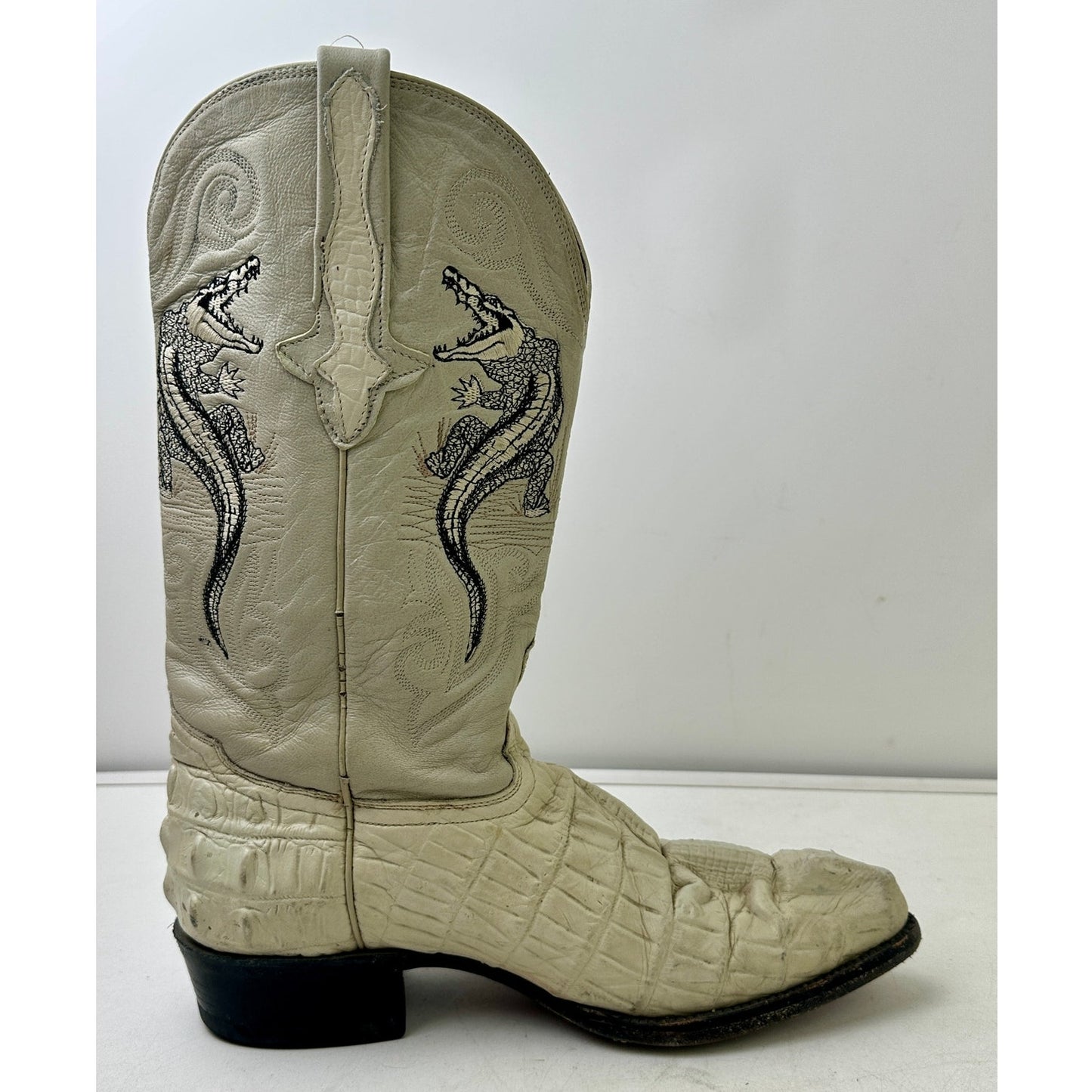 Vintage Rodeo Bravo Bone Embroidered Crocodile Western Boots Men's Sz 10.5 (Mex 28.5)