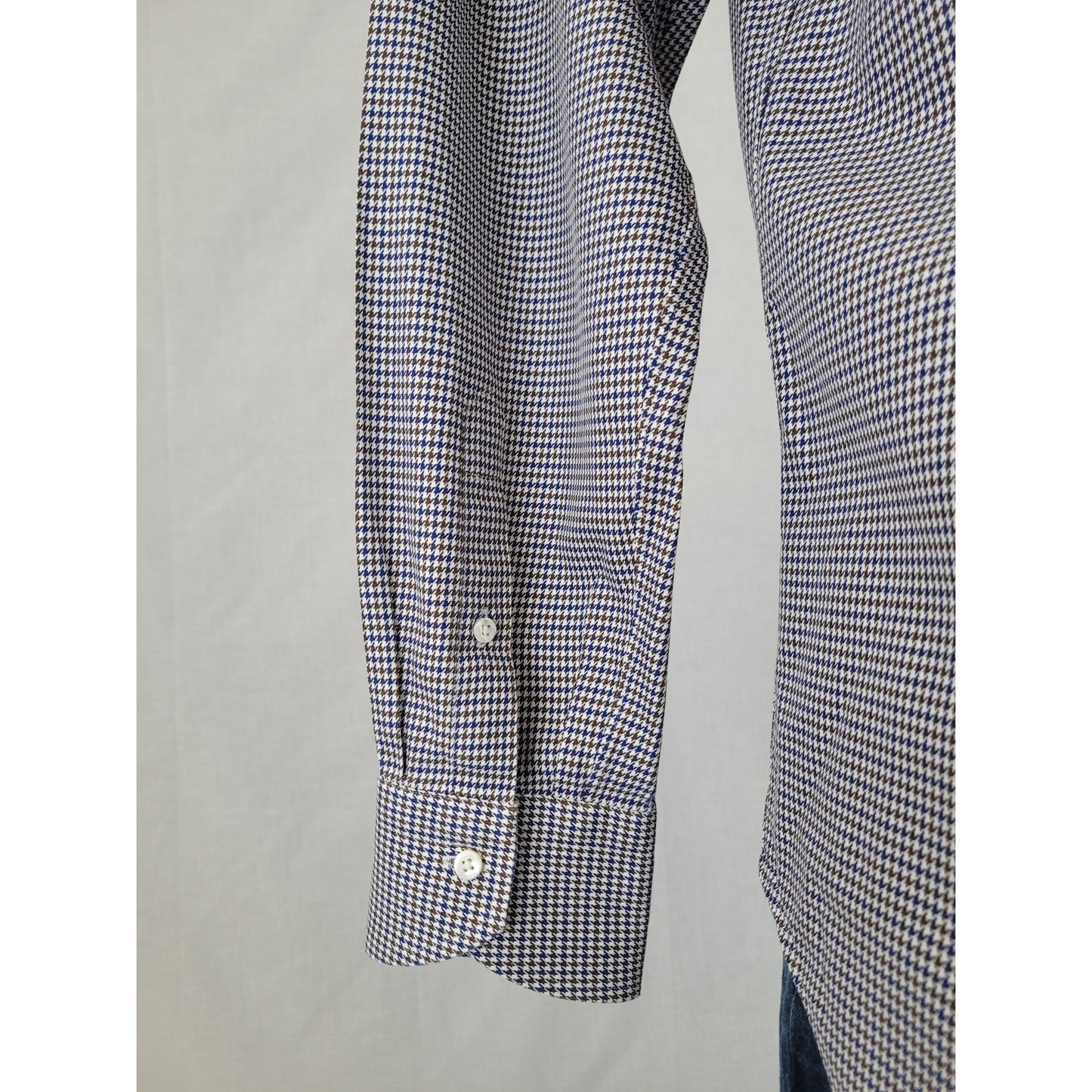 Canali Navy & Brown Houndstooth Pattern Italian Dress Shirt Men's Sz 42 16-1/2