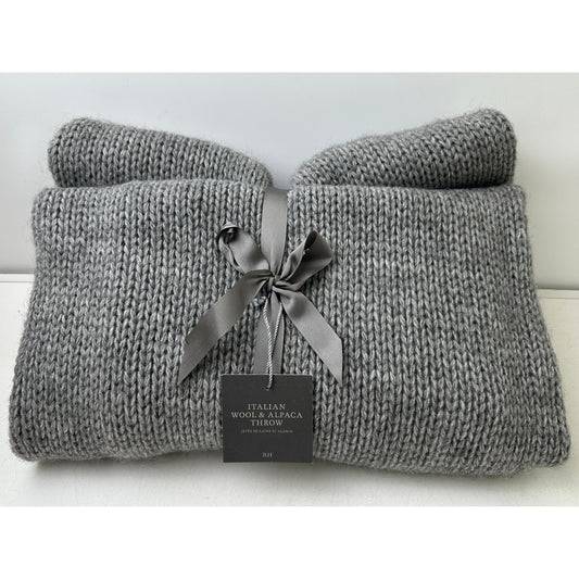 Restoration Hardware Italian Wool & Alpaca Gray Throw Blanket NWT
