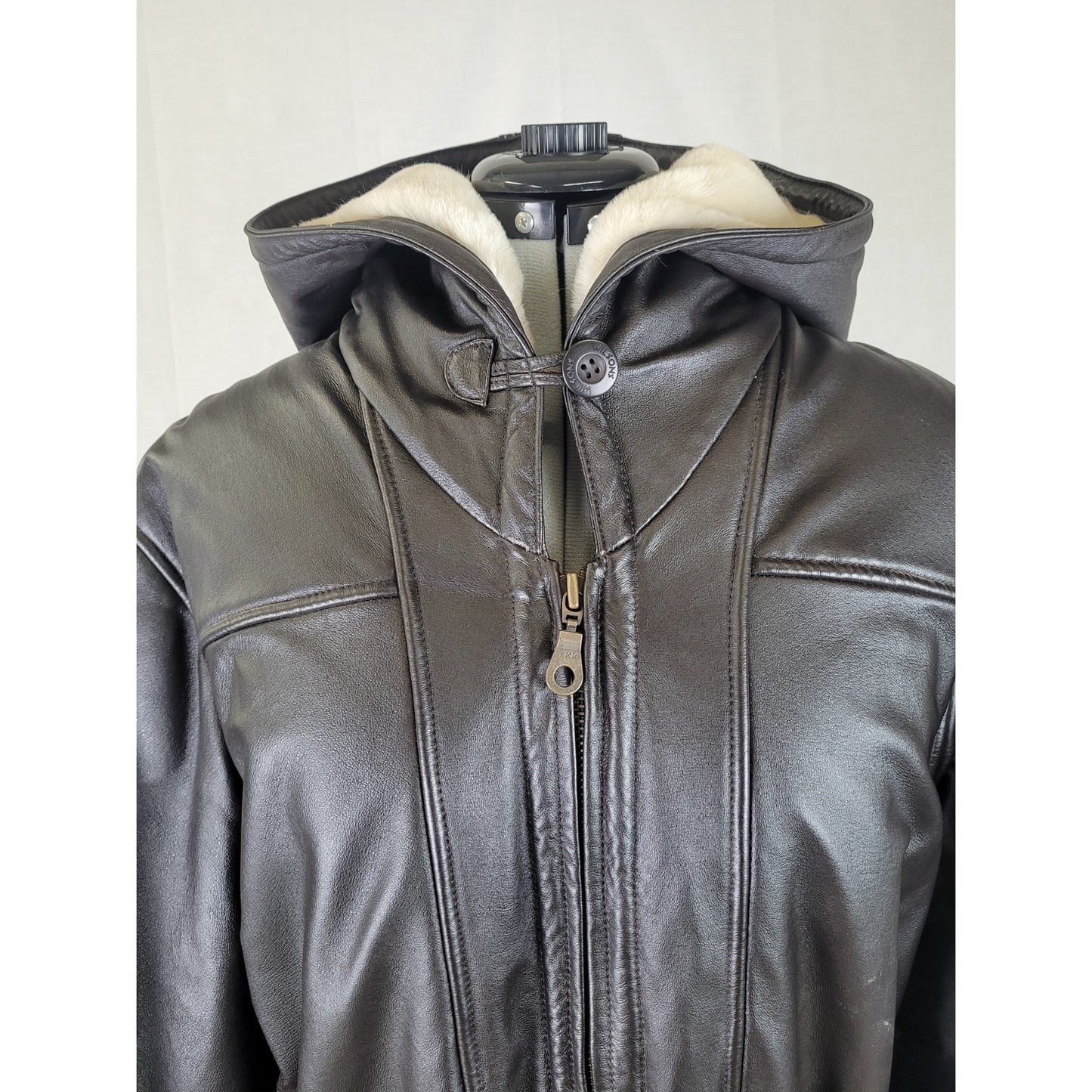 Wilsons Leather Coat Genevieve Belted Jacket Faux Fur Hooded Women's Sz 1X