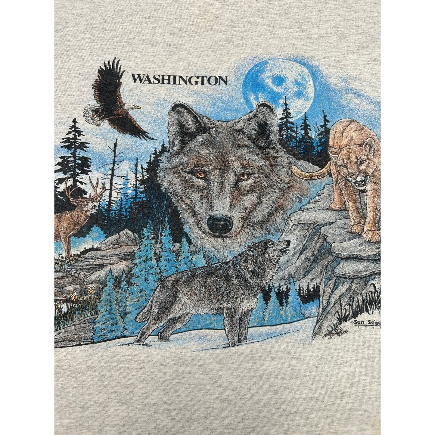 Vintage Washington Wolf Animals Nature All Over Graphic Print Men's Sz XL