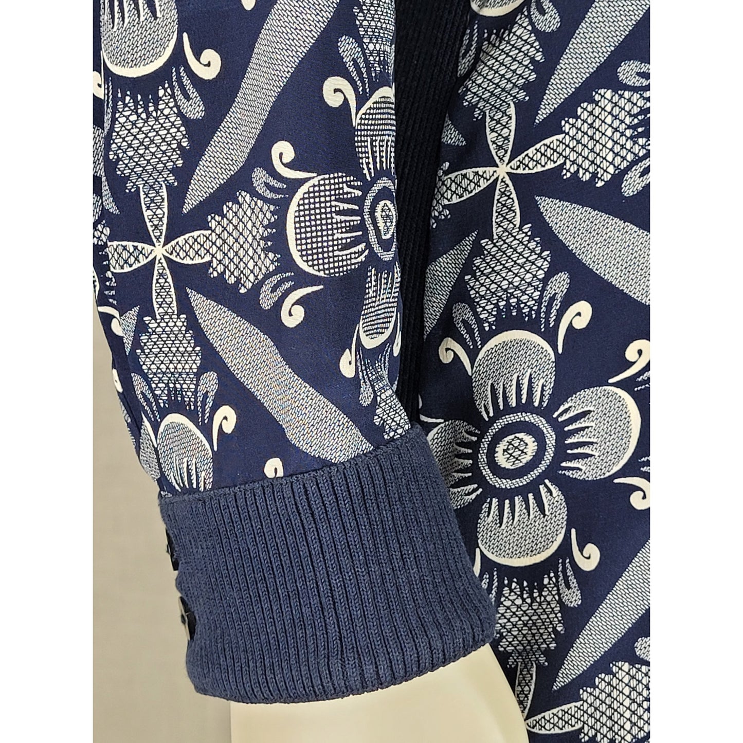Diane von Furstenburg Sorrel Navy Blue Silk Pattern & Knit Shirt Mini Dress Sz S