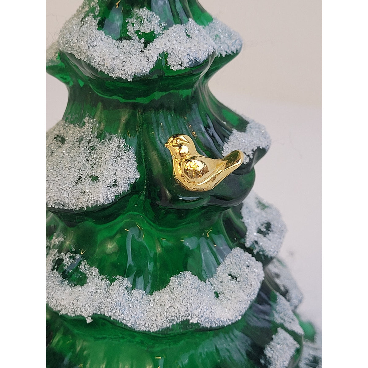 VTG 1990s Fenton Art Glass Christmas Tree w Metallic Gold Bird 6" Tall Signed