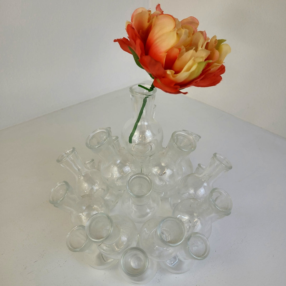 Vintage MCM Bud Vase Cluster 2-Piece Clear Glass 25 Mini Vases