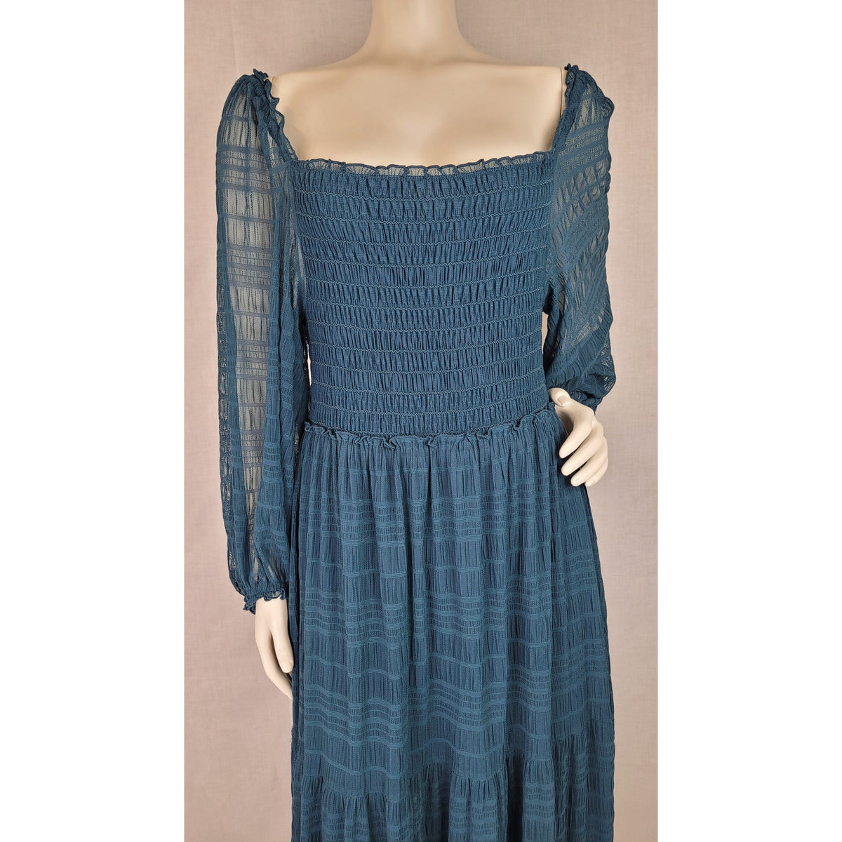 Max Studio Square Neck Smocked Maxi Dress in Marine Sz M MSRP $178