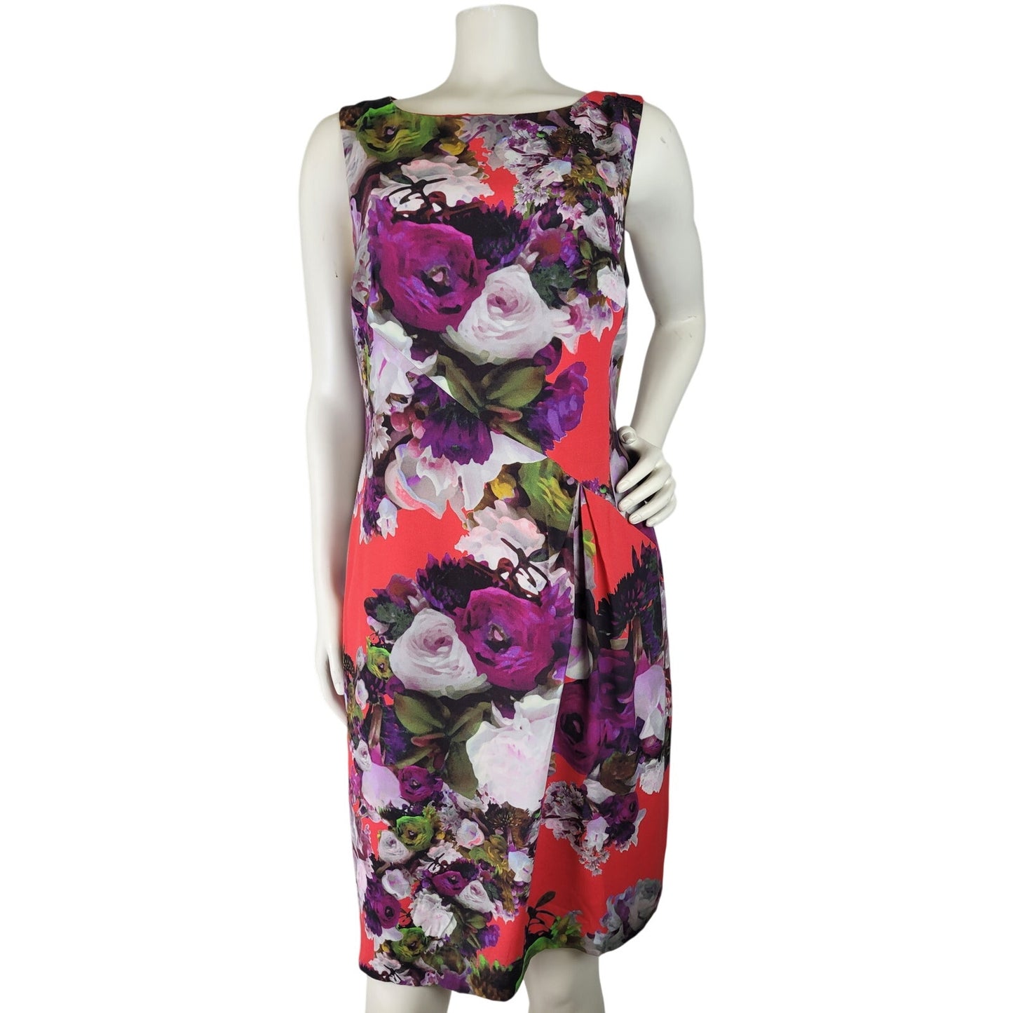 Nanette Lepore Red Purple Floral Sheath Dress Side Pleat Sz 10