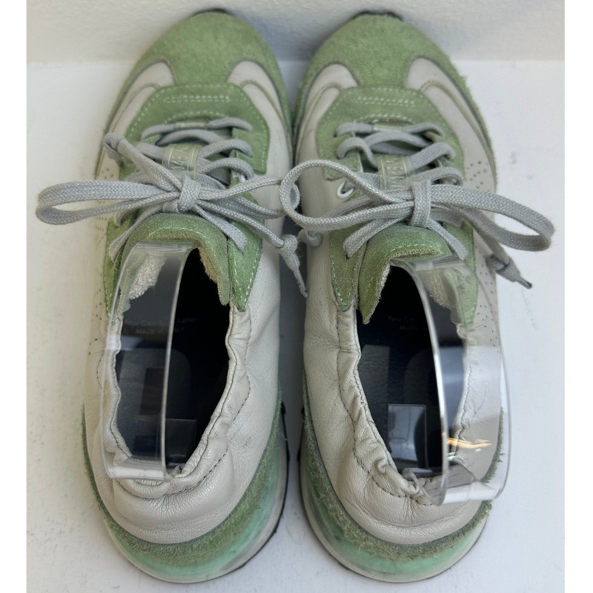 P448 John Sage Green & Cream Suede Leather Low-Top Sneakers Women's Size 38