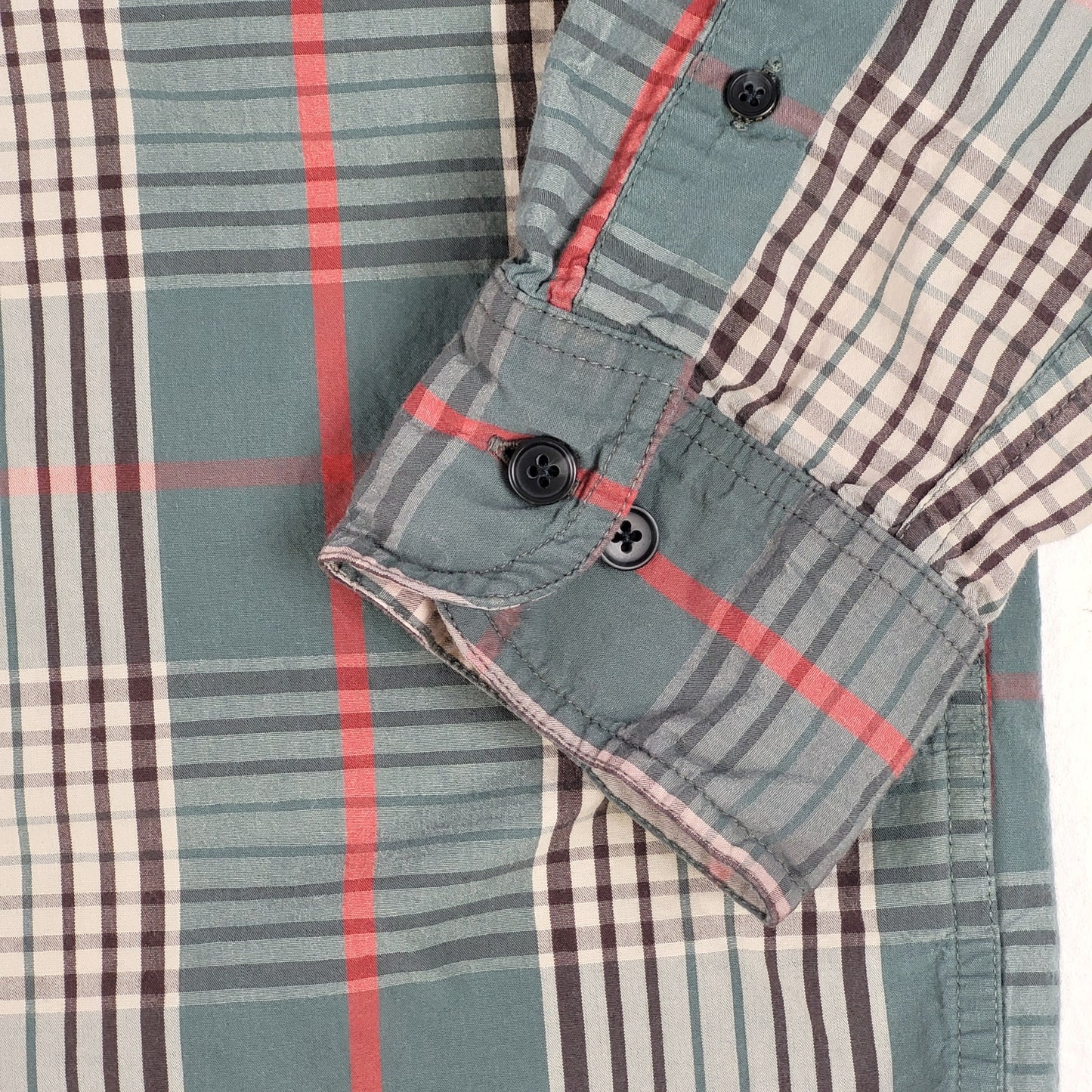 Filson Washed Feather Cloth Shirt | Sage Green & Red Plaid | Men's Sz L