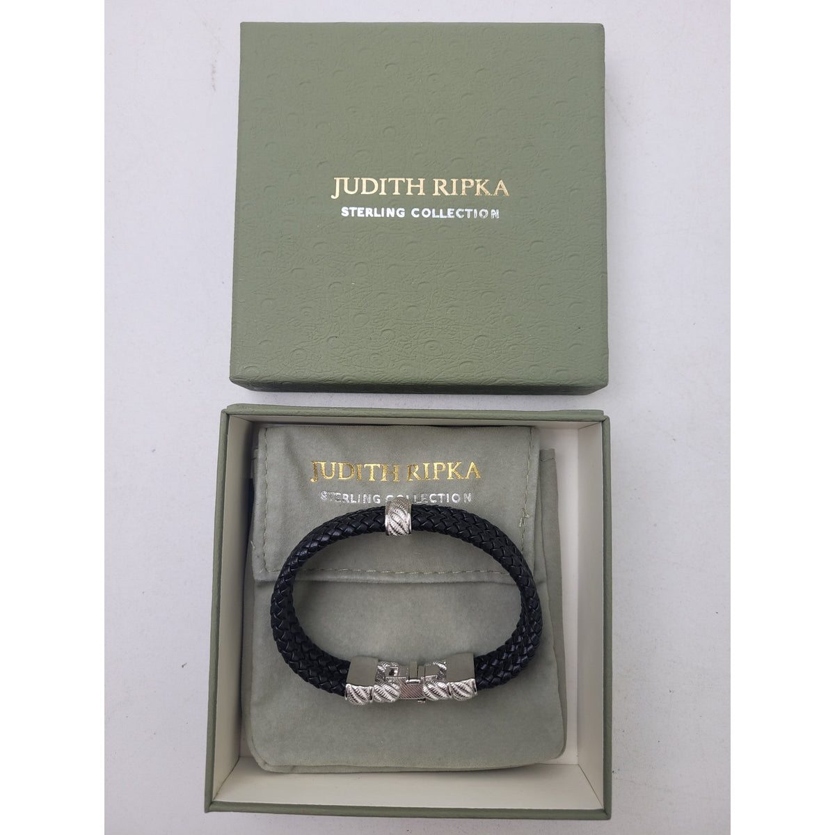 Judith Ripka Sterling Silver Braided Double Row Bracelet w Box