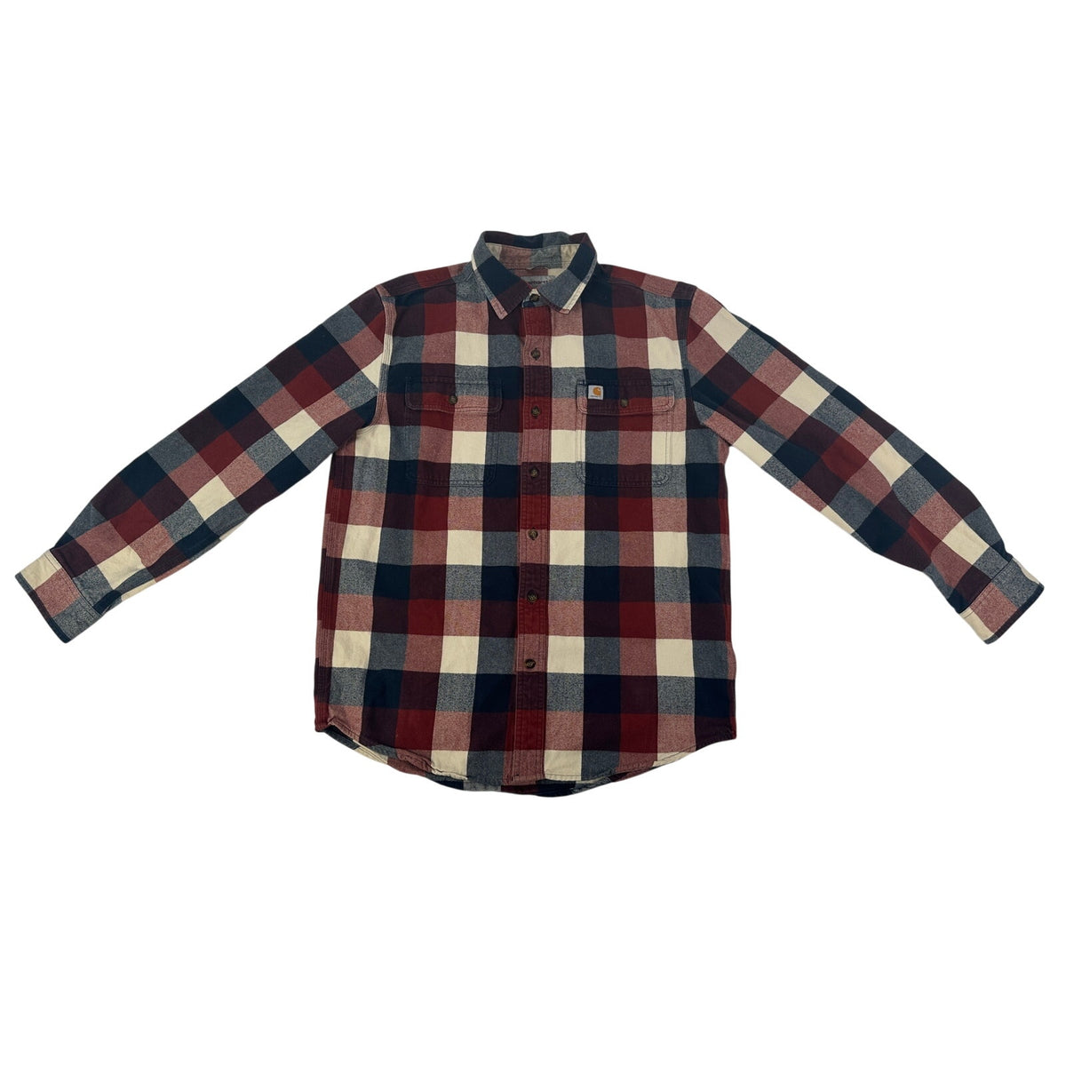 Carhartt Red/Blue/Cream Plaid Hubbard Heavyweight Flannel Plaid Shirt Men's Sz M
