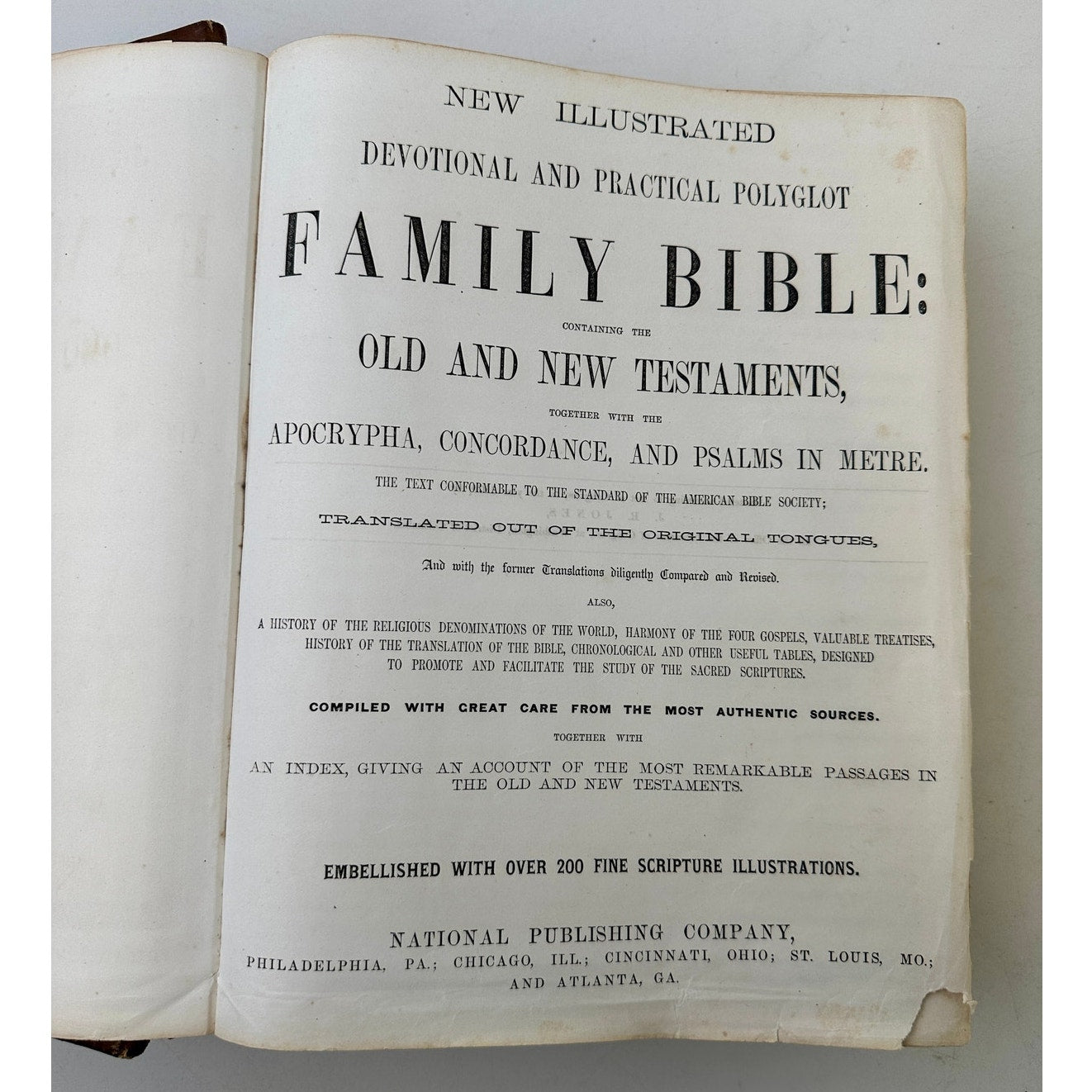 Antique 1870s Leather Pictorial Family Bible Gilt Embossed John 5:39 Cover Folio
