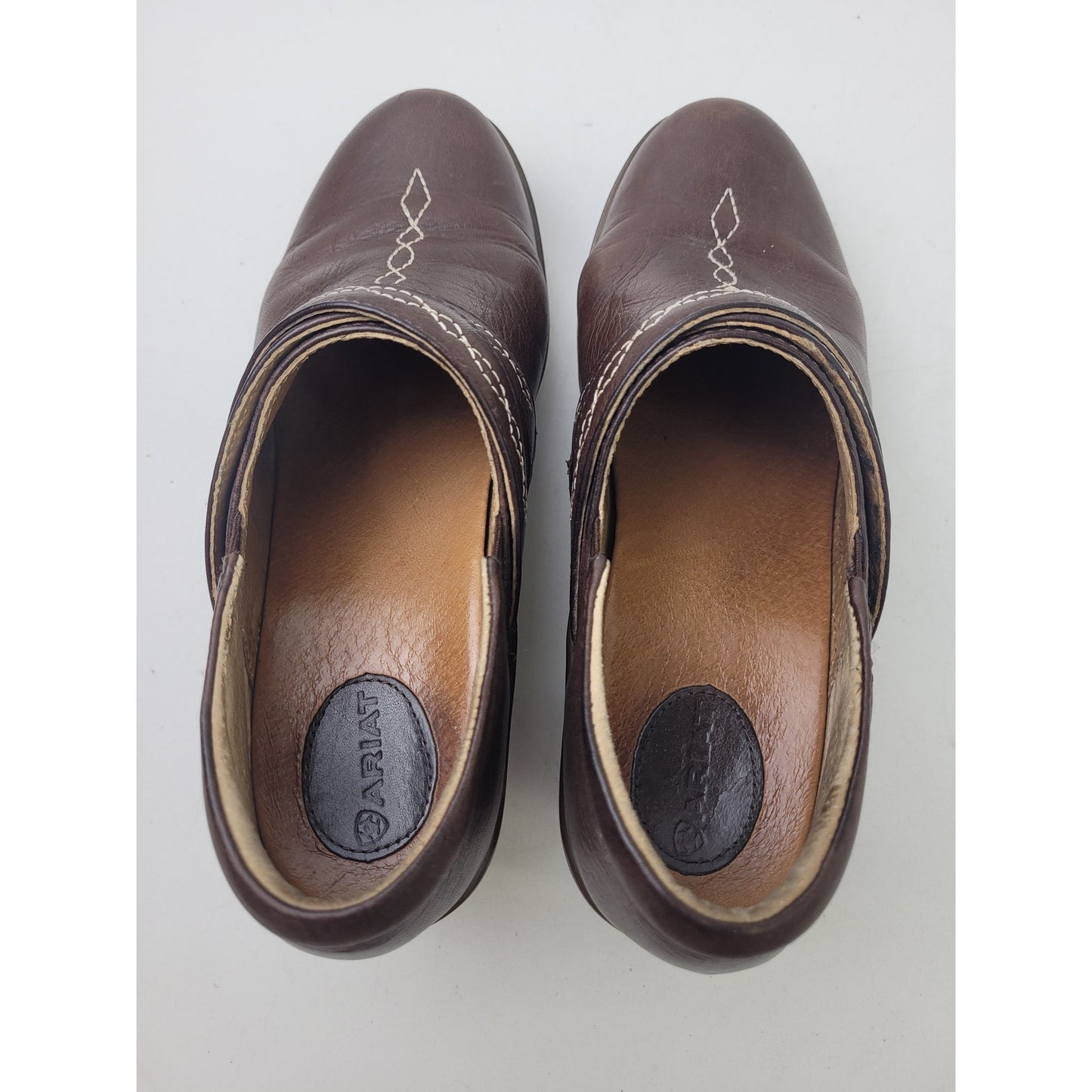 Ariat Ellie Brown Leather Slip On Comfort Clogs Women's Sz 7.5