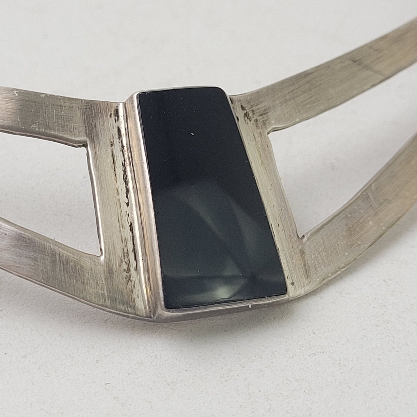 Vintage Heavy Sterling Silver & Onyx Collar Necklace | Made in Mexico | 44 grams